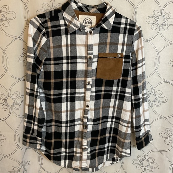 Marleylilly Tops - Marleylilly Shirt Women Blk/Brn/Wht Plaid Flannel Long Sleeve Western Medium